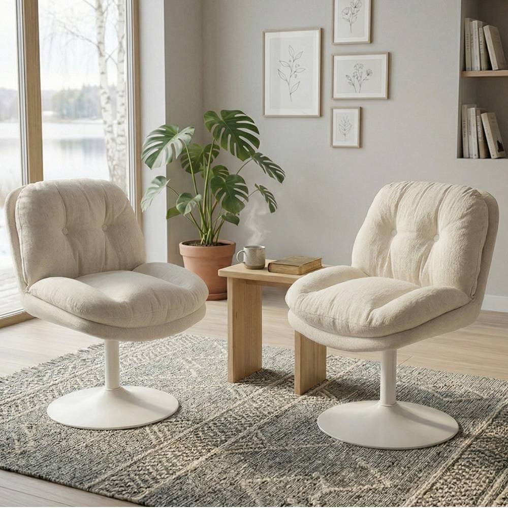 Lounge Stühle Hodossa in Offwhite um 360 Grad drehbar (2er Set)