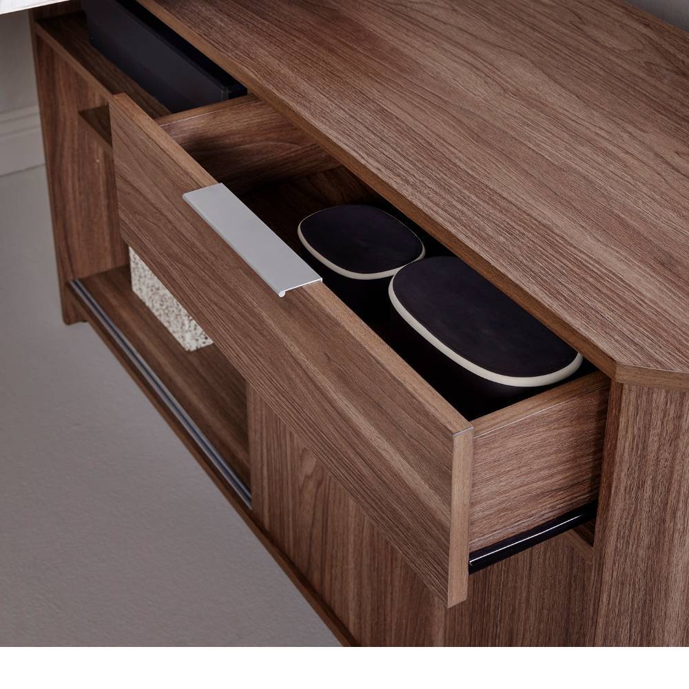Designschreibtisch Yochana in Marmor Optik und Walnussfarben