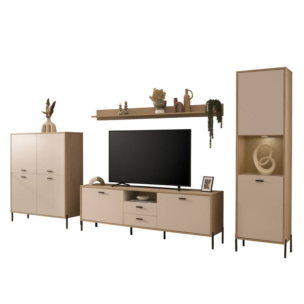 Schrankwand Wohnzimmer Zimena in modernem Design 206 cm hoch (vierteilig)