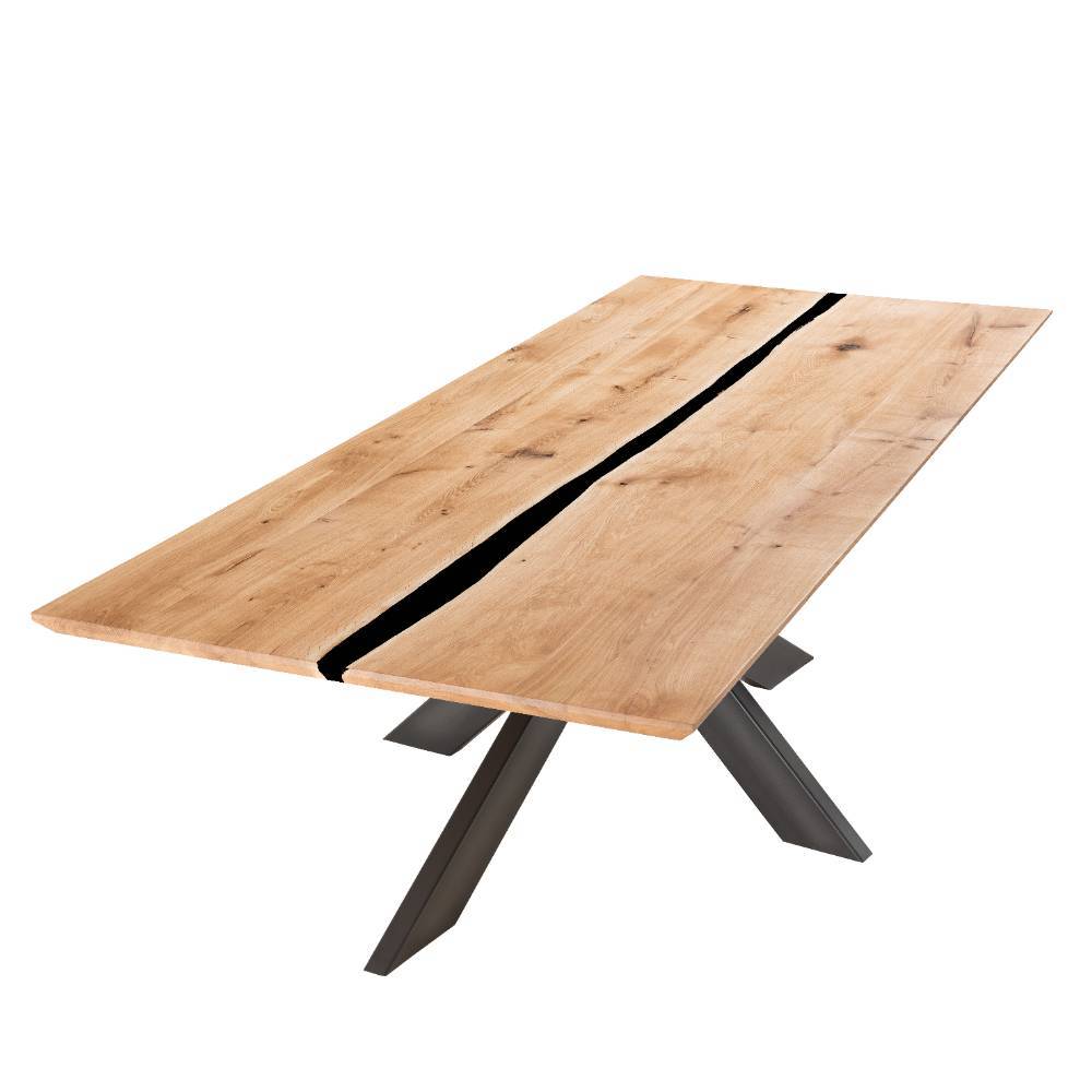 Tisch Esszimmer Jailus aus Wildeiche Massivholz und Metall