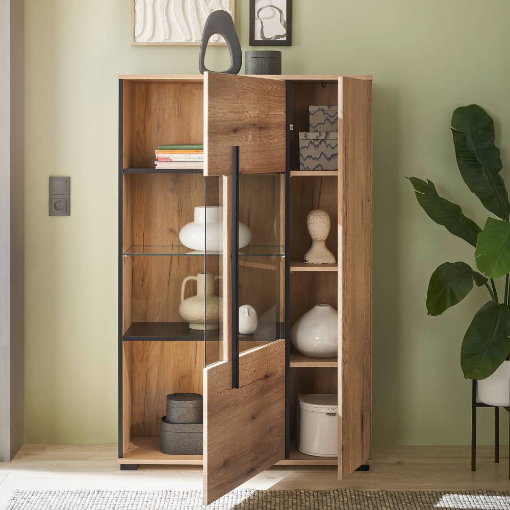 Anbauwand Cemutra in modernem Design - Eichefarben (vierteilig)