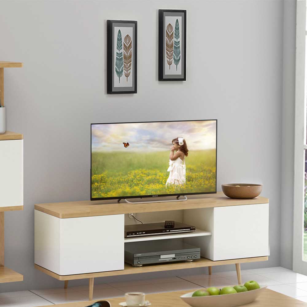 TV Lowboard Cendras in Weiß und Eichefarben im Skandi Design