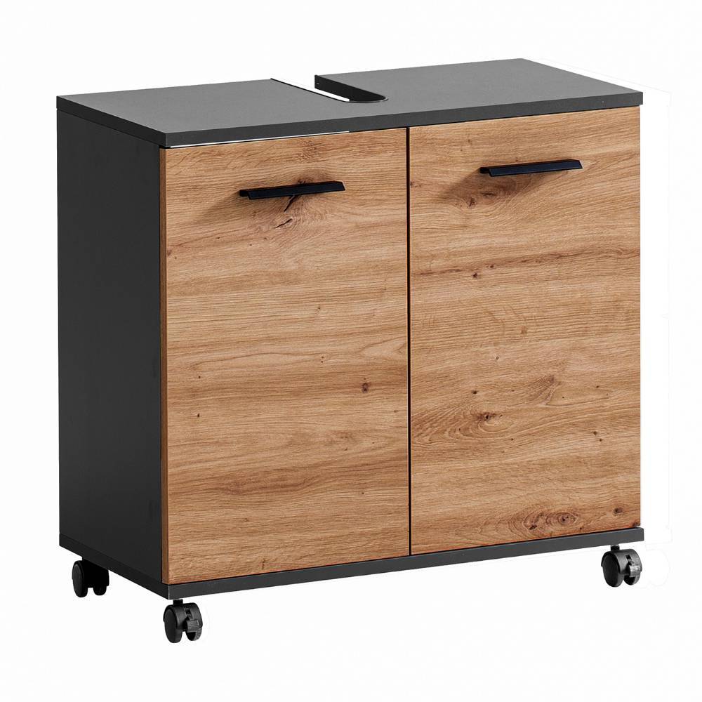 Waschtischunterschrank Mayora in Anthrazit und Wildeichefarben