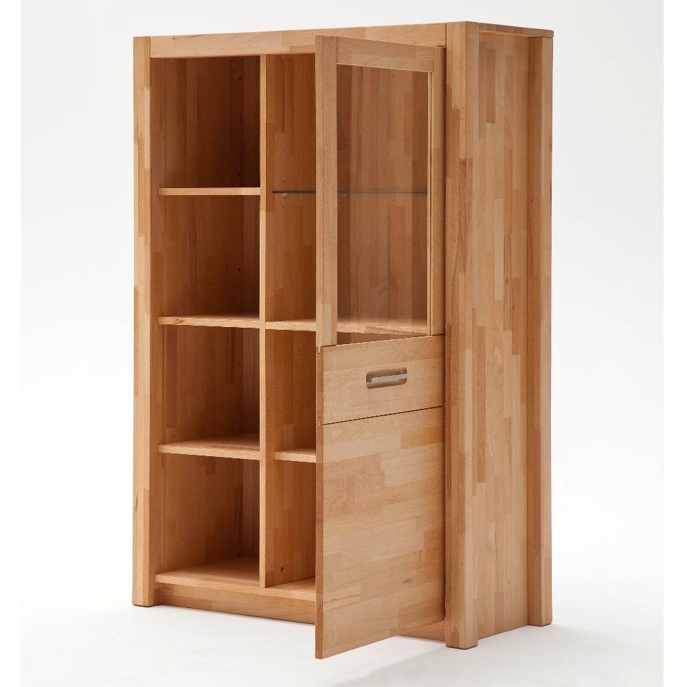 Wohnzimmer Highboard Jameson mit Glastür und vier offenen Fächern