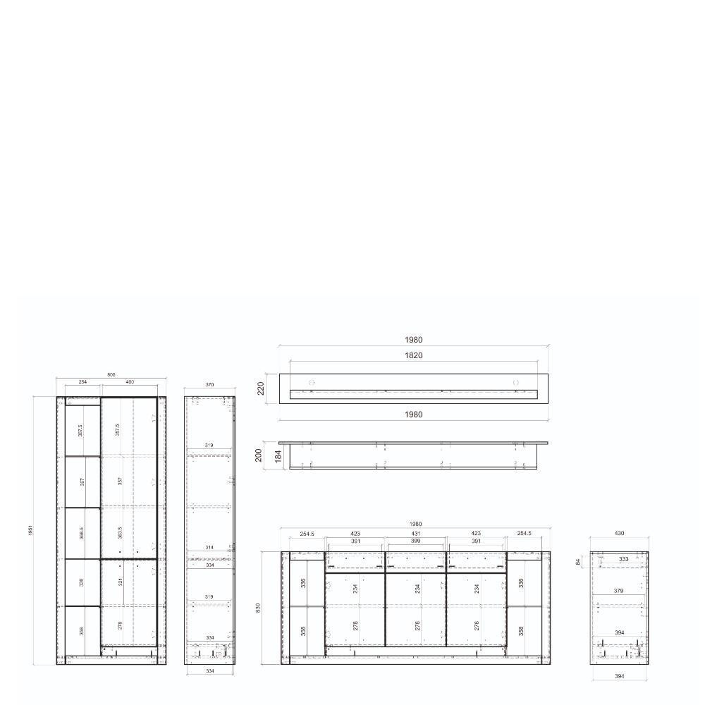 Wohnzimmer Anbauwand Asprecca in modernem Design 195 cm hoch (dreiteilig)