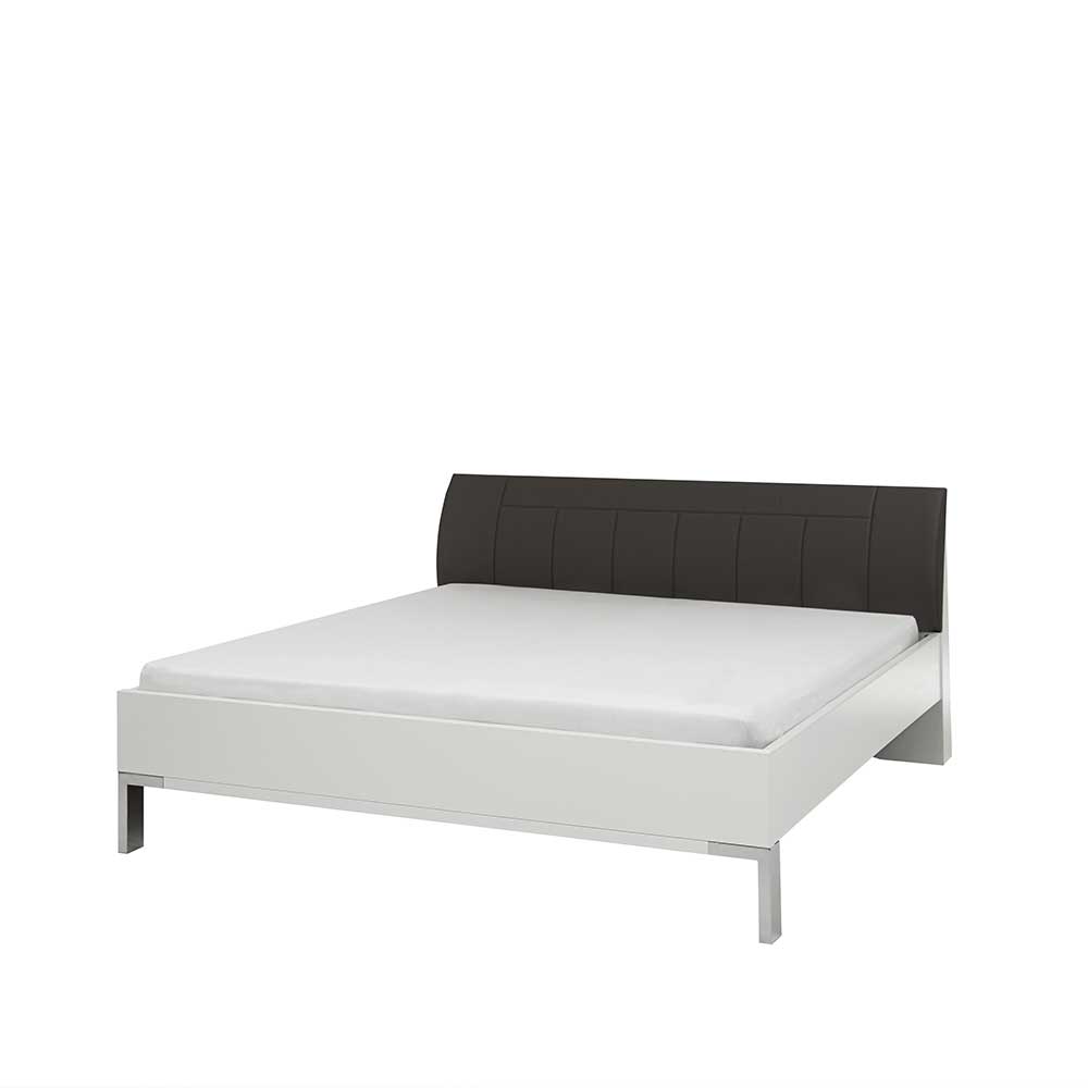 Design Bett Nikic in Weiß mit Polsterkopfteil in Grau Braun