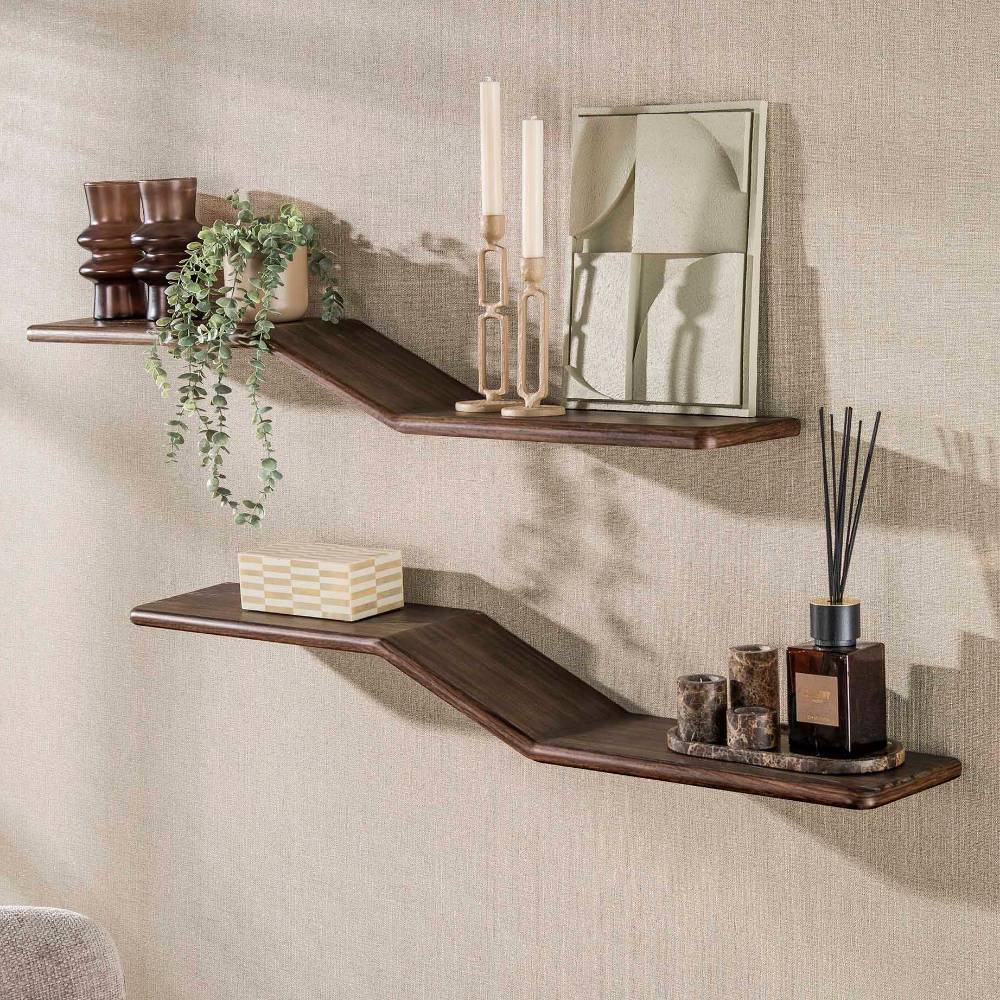 Wandboards Figureras aus Teak Massivholz in Z Form (2er Set)
