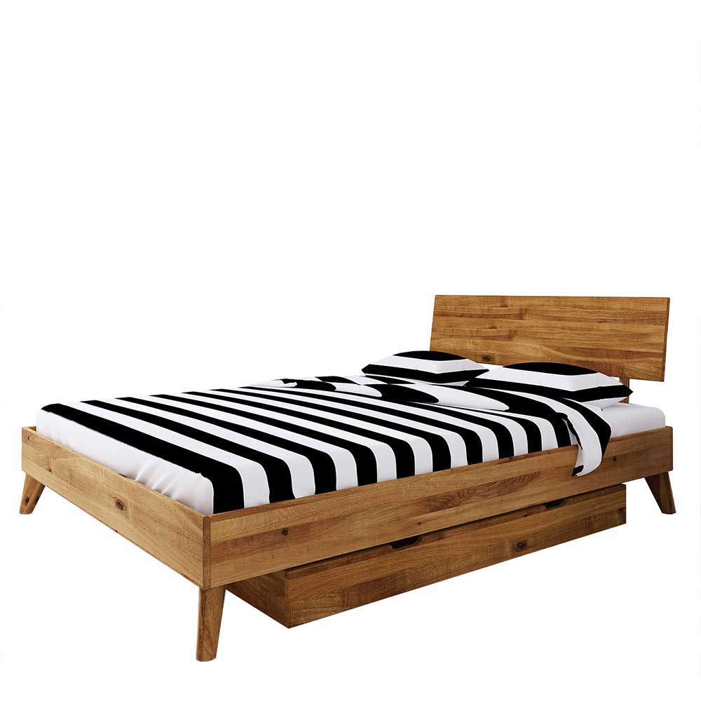 Einzelbettgestell Vinial mit Bettkasten aus Wildeiche Massivholz