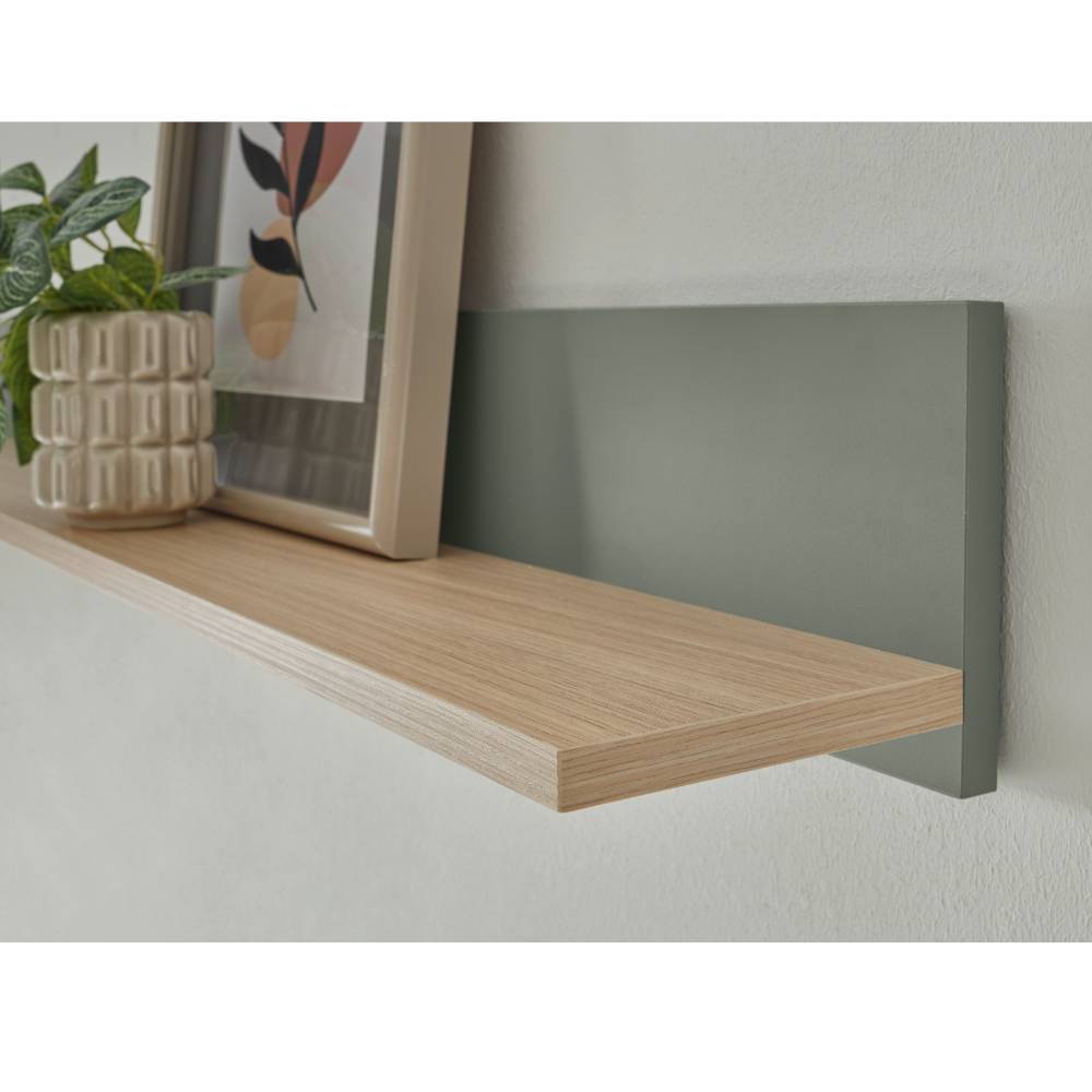 Wohnzimmer Anbauwand Ulfava in Graugrün und Eichefarben (vierteilig)