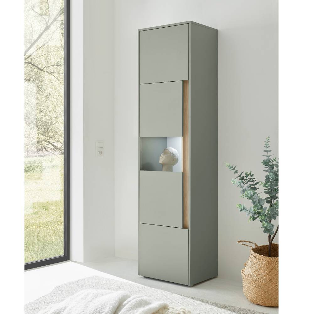 Design Wohnwand Ulfava in Graugrün und Eichefarben (vierteilig)