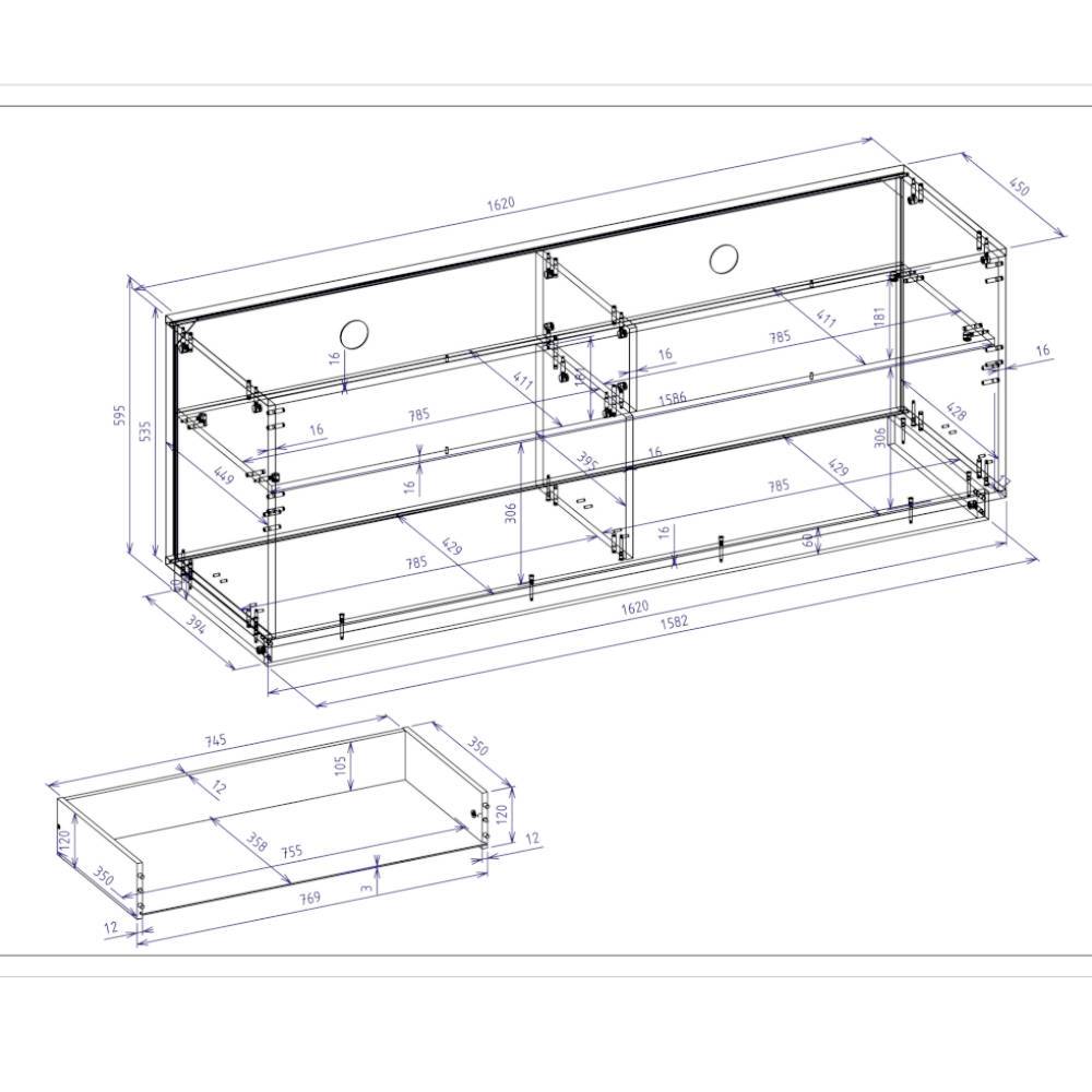 TV Lowboard Ikba mit zwei Schubladen 162 cm breit