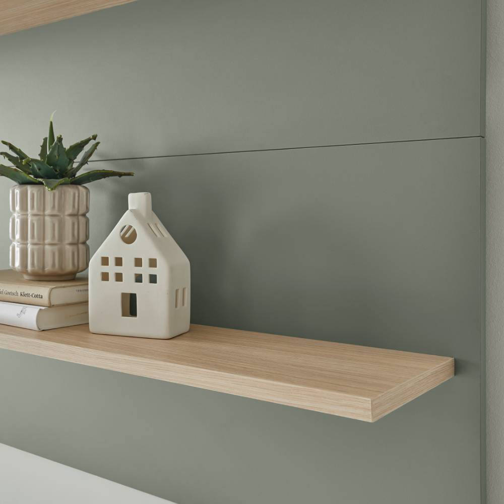 Wandregal Ulfava mit Rückwand in Graugrün
