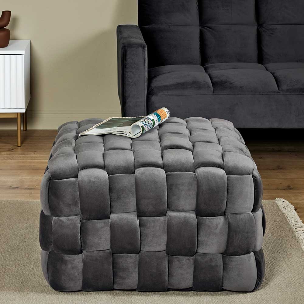 Sitzhocker Veracruz aus Samt in quadratischer Form