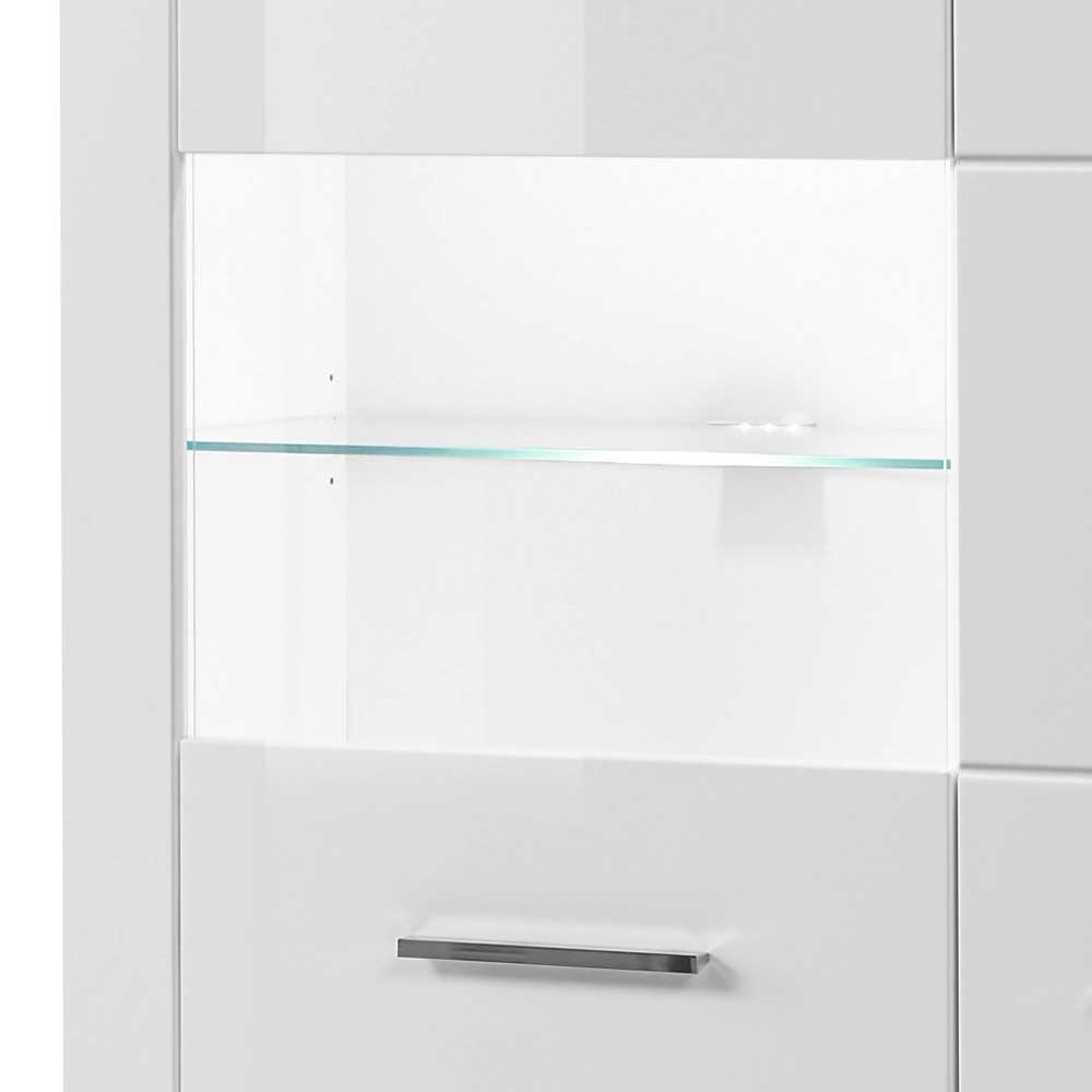 Wohnzimmer Highboard Triango in Weiß Hochglanz mit Glastür