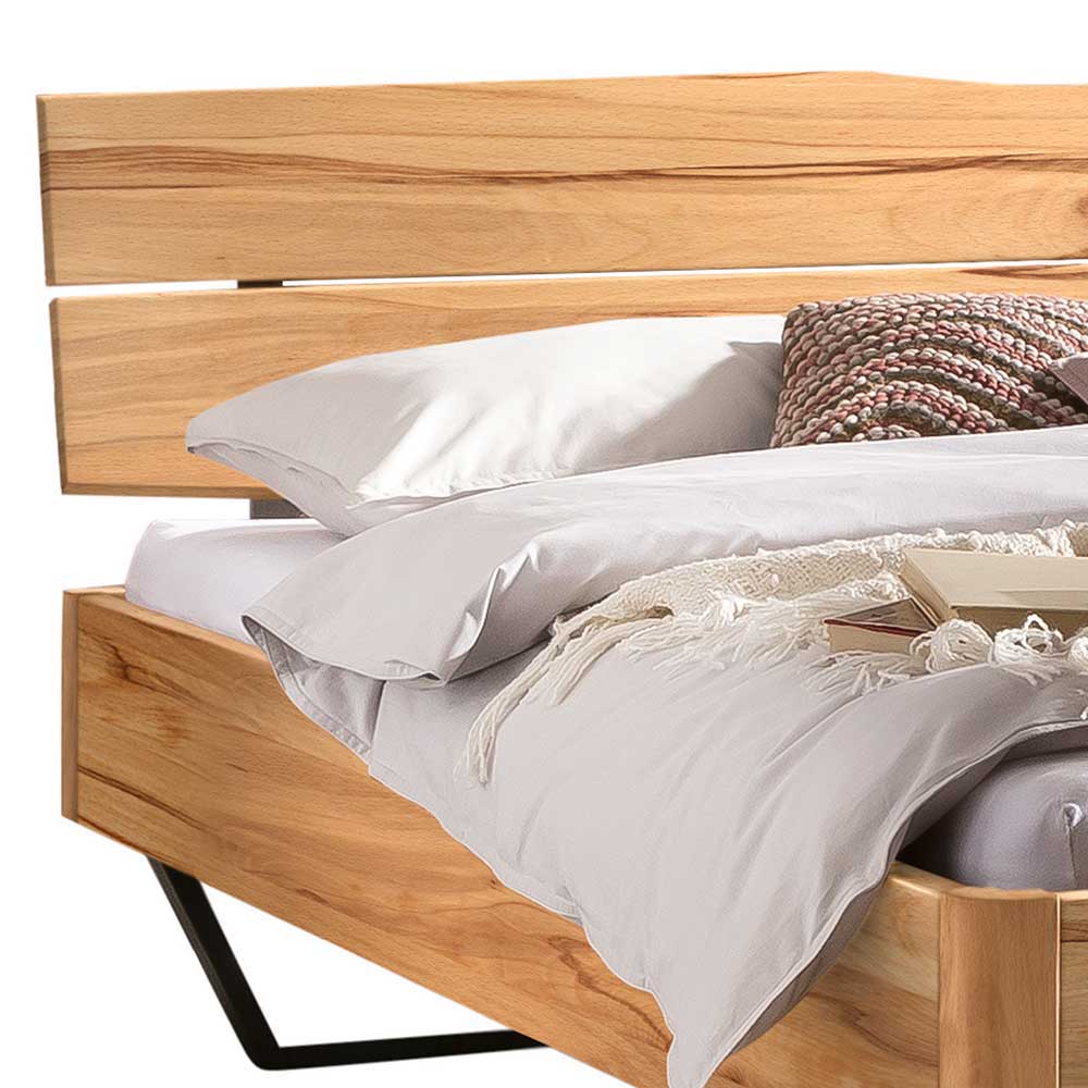 Wildbuche Doppelbett Ubasta mit Metall Bügelgestell im Loft Stil