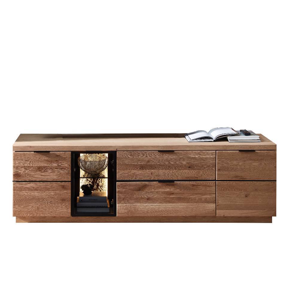 TV Wohnwand Emly in Wildeiche Bianco mit teilmassiver Oberfläche (dreiteilig)