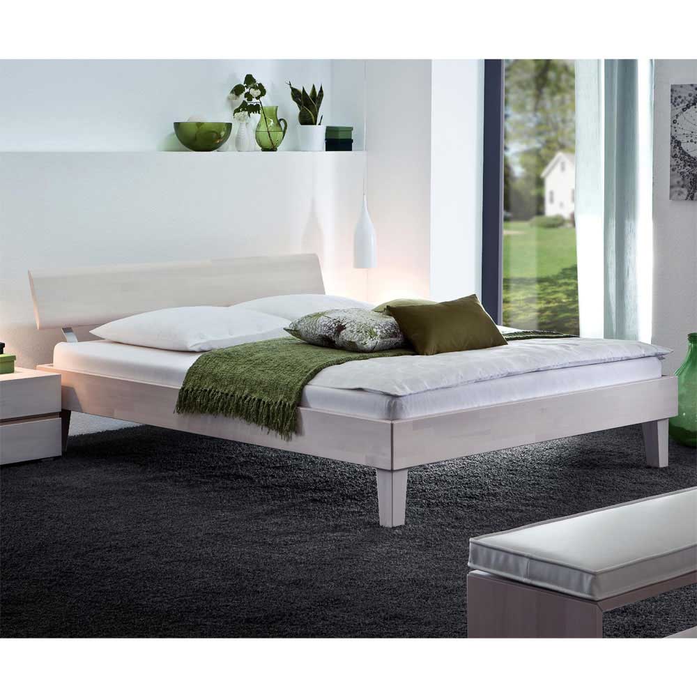 Doppelbett Nelia aus Buche in Weiß