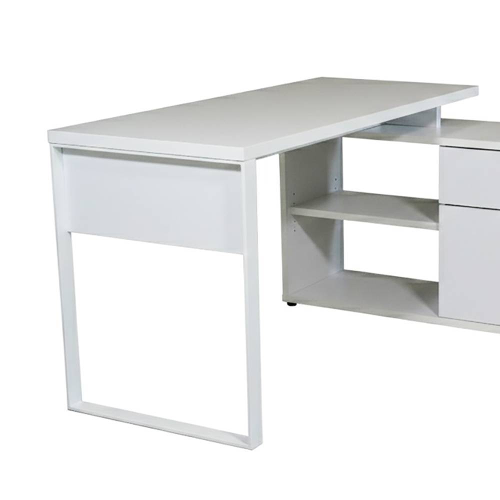 Büroschreibtisch Loyrna in Weiß mit Seitenregalen