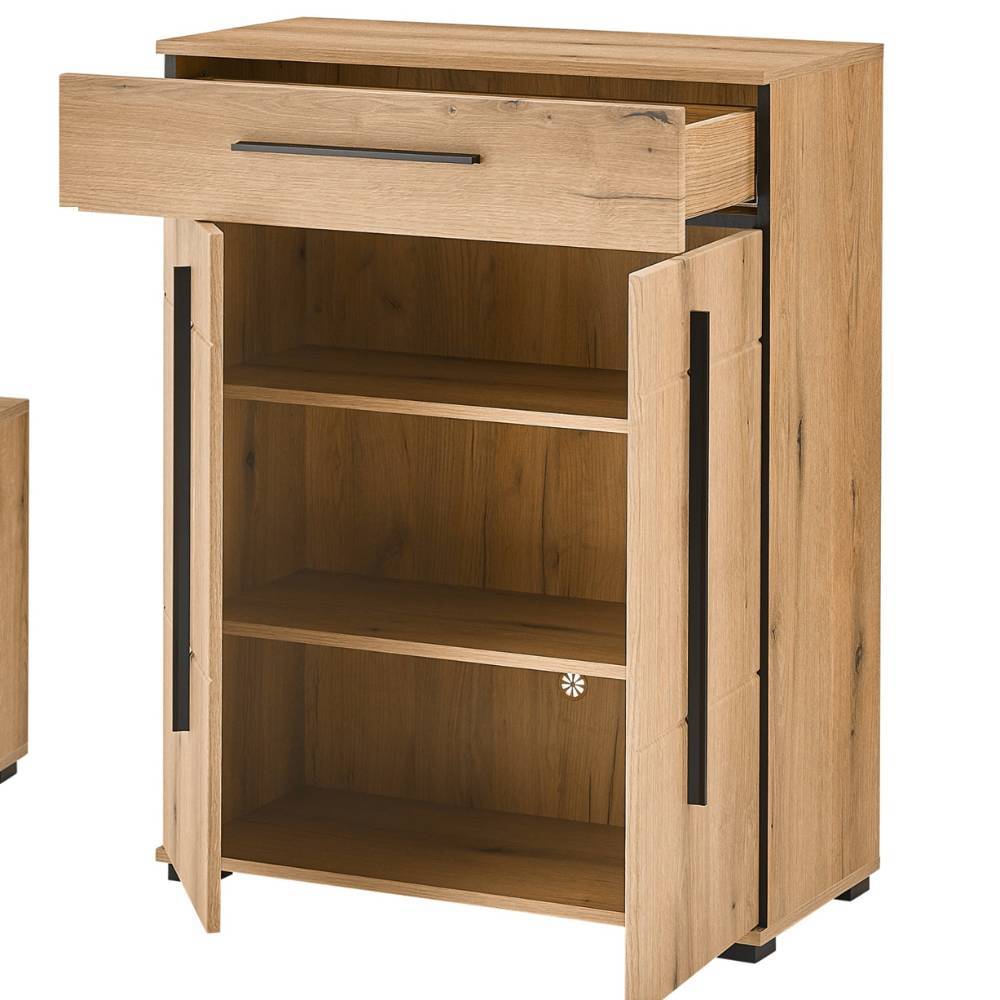 Garderobe Nemphia in Eichefarben inklusive Sitzpolster Auflage (fünfteilig)
