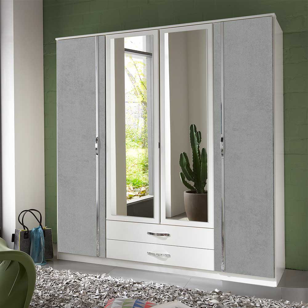 Drehtürenkleiderschrank Punjab in Beton Optik Lichtgrau und Weiß