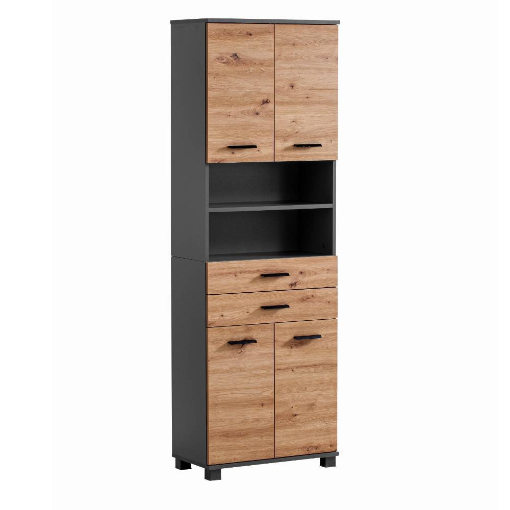 Badezimmerhochschrank Mayora in Anthrazit und Wildeichefarben
