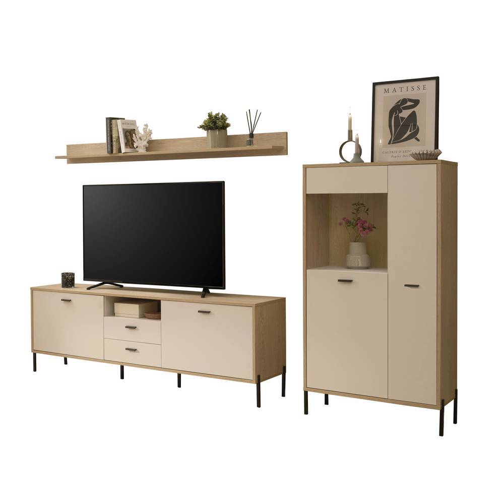 TV Wohnwand Zimena in modernem Design 170 cm hoch (dreiteilig)