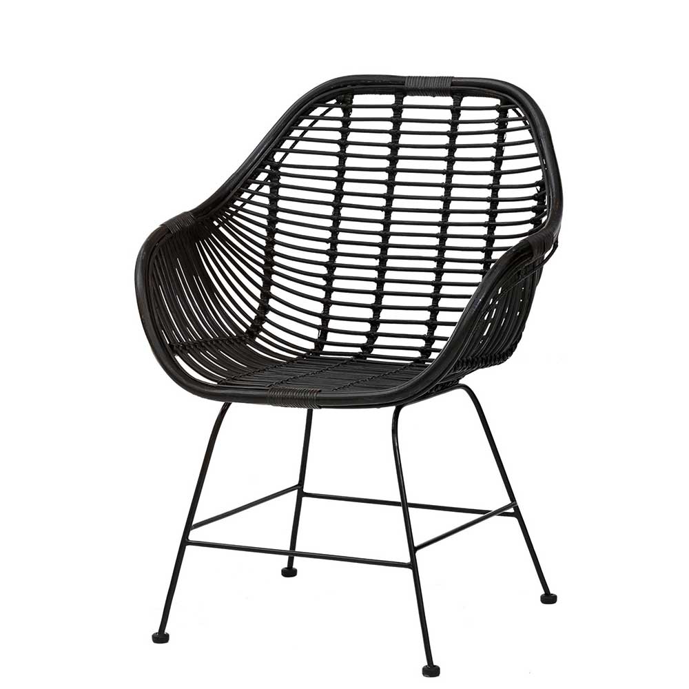 Schwarze Rattan Stühle Vitablo mit Armlehnen 45 cm Sitzhöhe (2er Set)