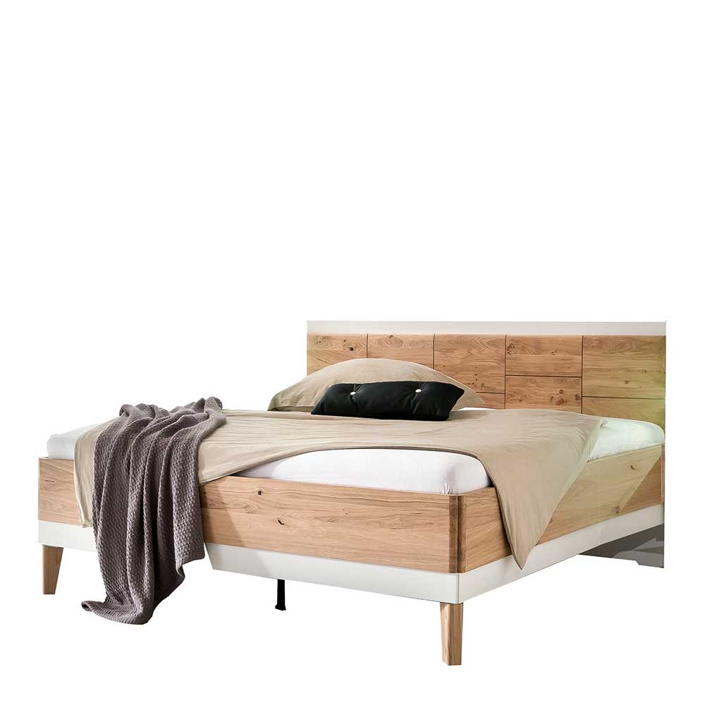 Doppel Bett Pelisor in Asteiche Bianco und Weiß 48 cm Einstiegshöhe