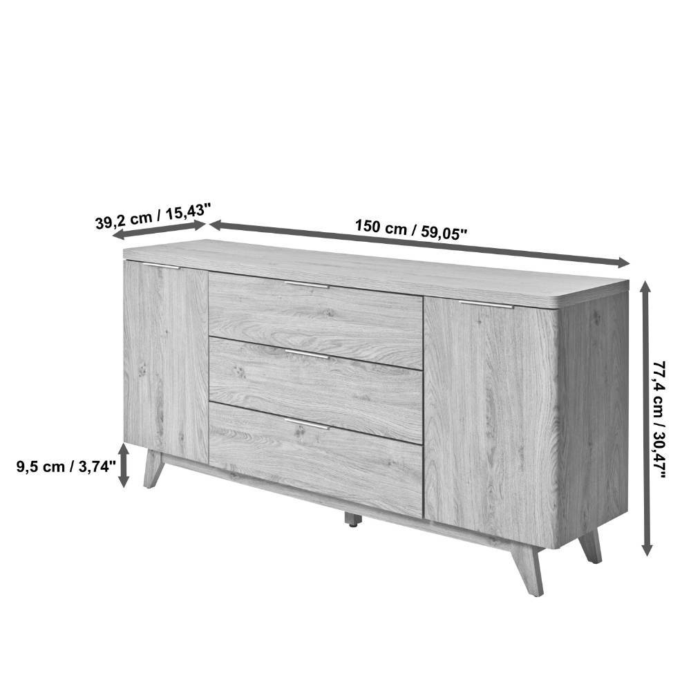 Esszimmersideboard Satos mit drei Schubladen und Drehtüren