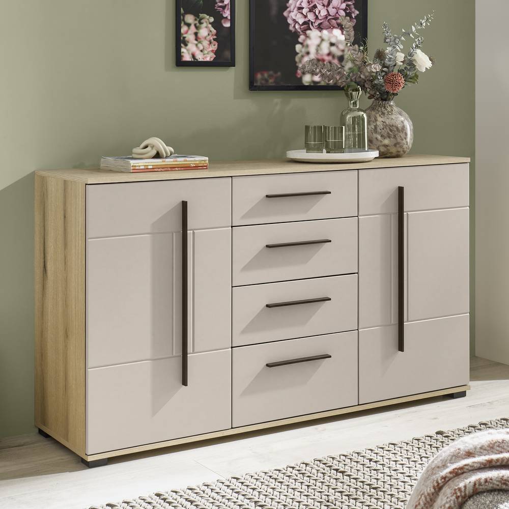 Esszimmerkommode Helina in Beigegrau und Wildeiche Bianco