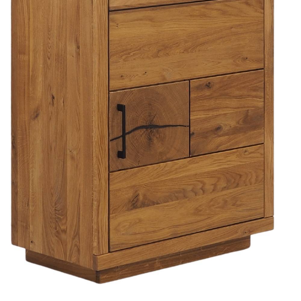 Stauraumvitrine Lasito aus Eiche Massivholz mit Hirnholz Applikation