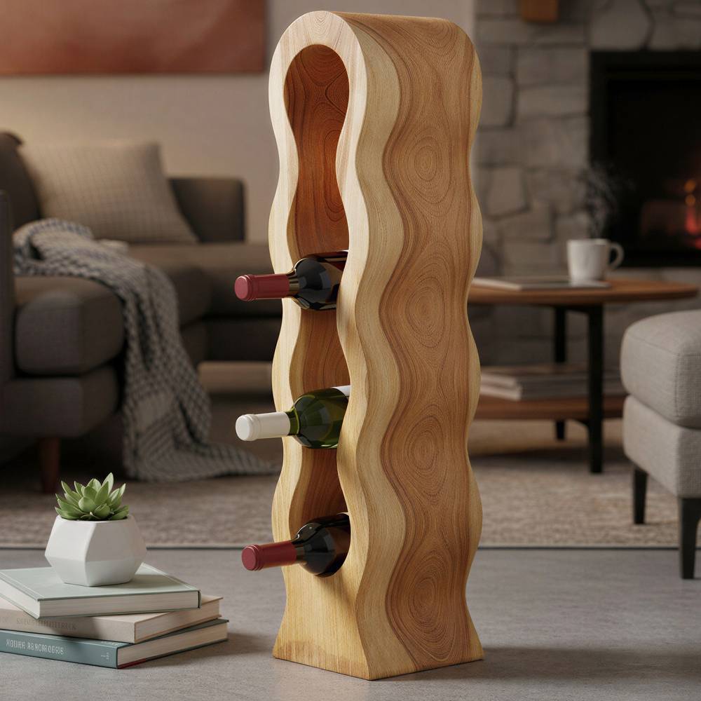 Holzregal Koropi in organischer Form mit Platz für 4 Flaschen