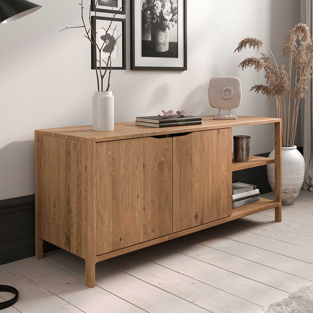 TV Sideboard Koropi aus Wildeiche Massivholz mit offenen Fächern