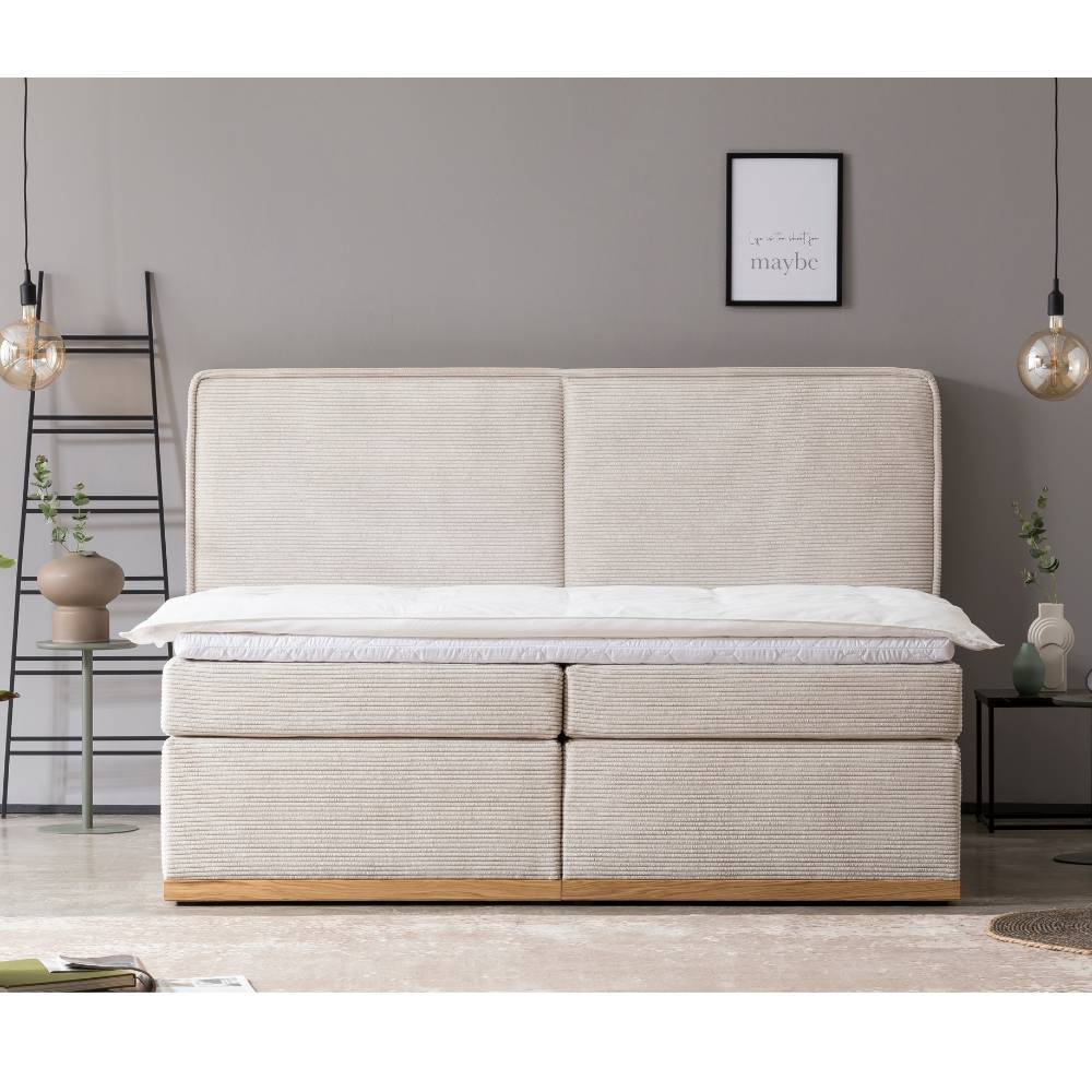Boxspringbett Hortenza aus Breitcord in Cremeweiß