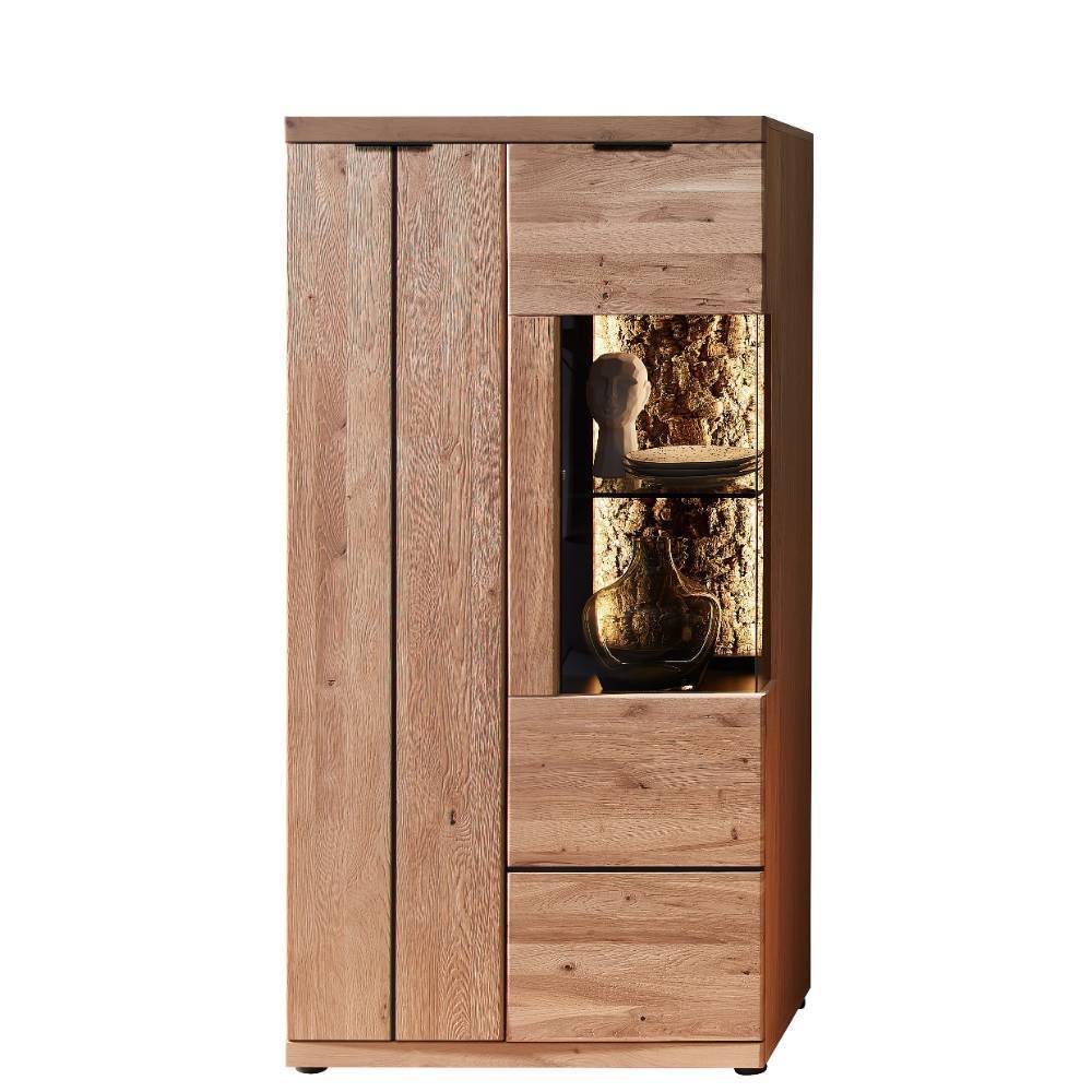 Stauraumvitrine Emly in Wildeiche Bianco mit Glastür