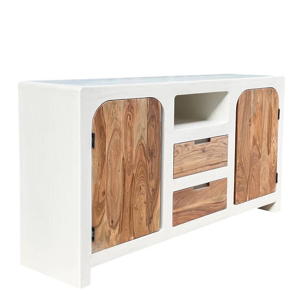 Sideboard Janyna aus Akazie Massivholz mit Struktur Kalkputz