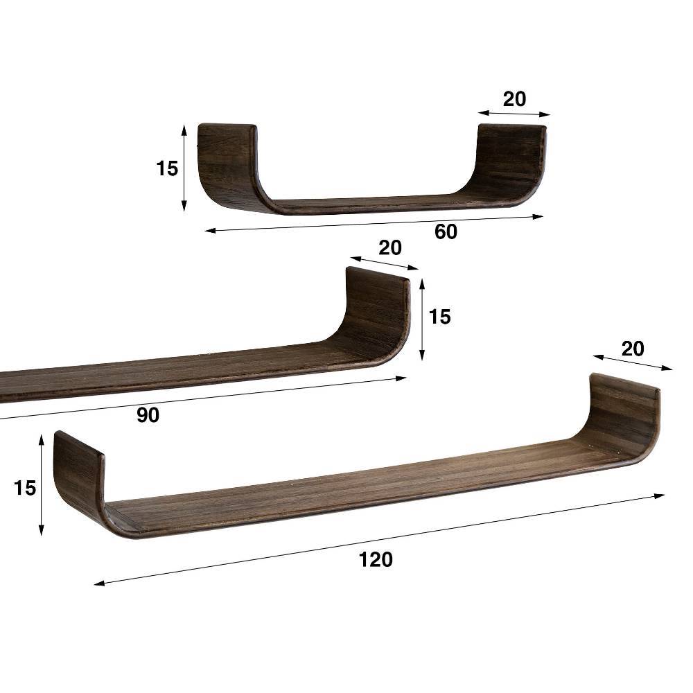 Wandregale Figureras in U-Form aus Teak Massivholz (dreiteilig)