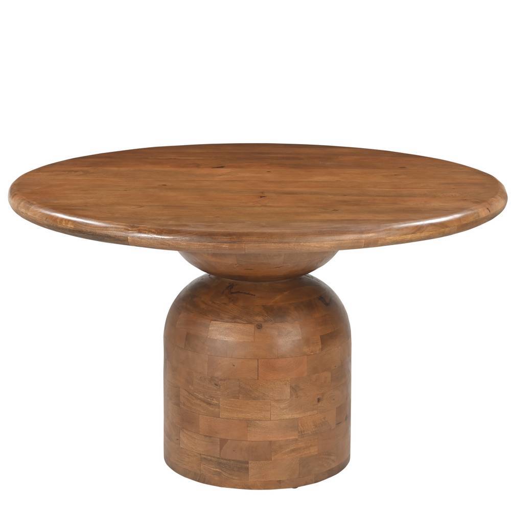 Esszimmergarnitur Bertylan aus Mangobaum Massivholz und Boucle Stoff (fünfteilig)