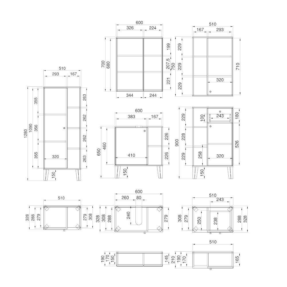 Badmöbel-Set Zyret 190 cm hoch melaminbeschichtet (fünfteilig)