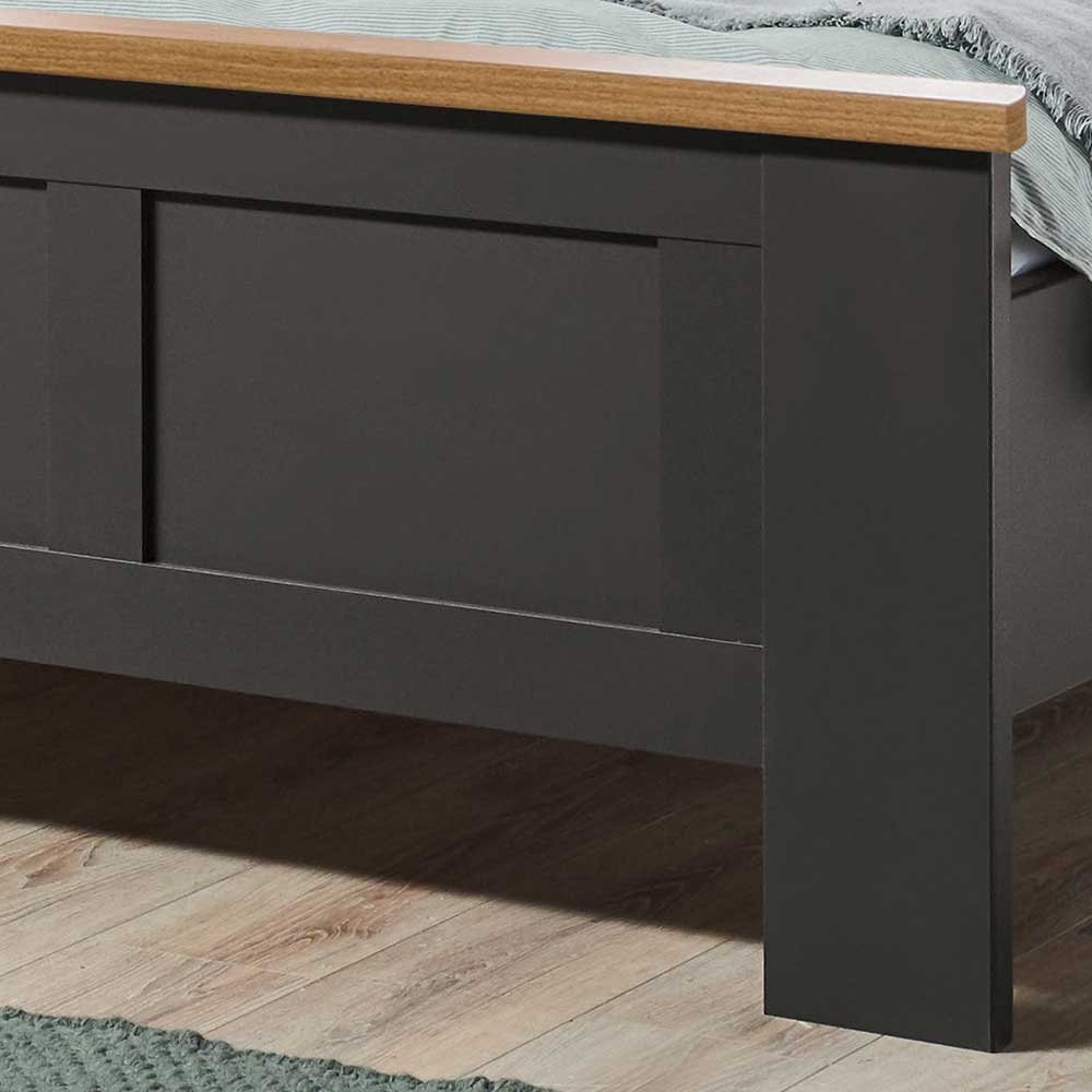 Landhaus Doppelbett Bien in Dunkelgrau und Eiche Bianco Made in Germany