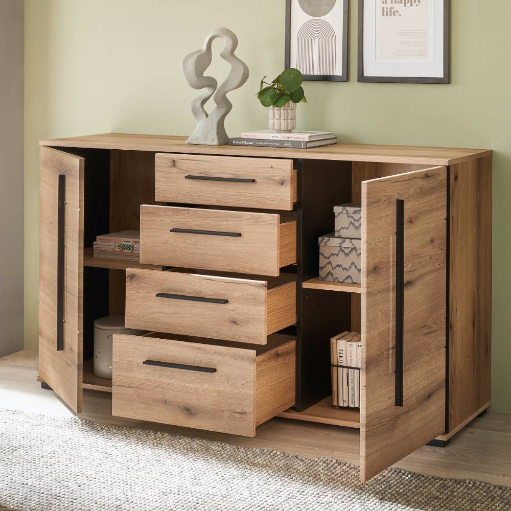 Schrankwand Wohnzimmer Cemutra 200 cm hoch in modernem Design (dreiteilig)