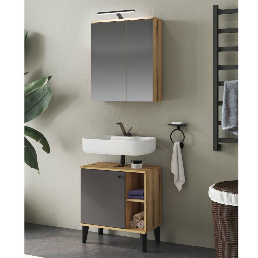 Badmöbel Set Pattinos 60 cm breit mit LED Beleuchtung (zweiteilig)