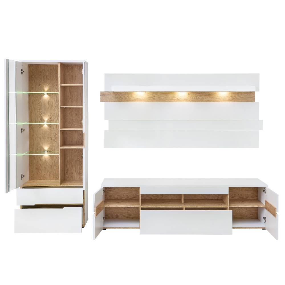 TV Wohnwand Mariocavo in modernem Design mit LED Beleuchtung (dreiteilig)