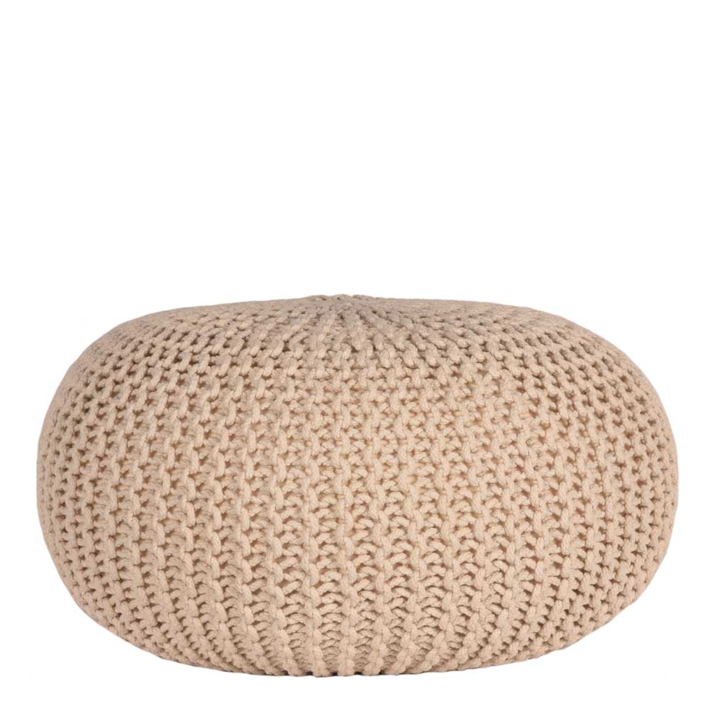 Strick Pouf Yalin in Creme Weiß im Skandi Design