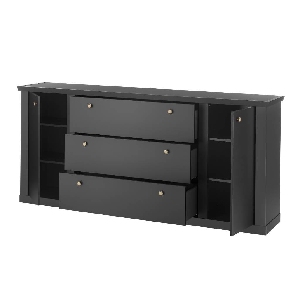 Sidebord Enjta in Schwarz matt mit drei Schubladen