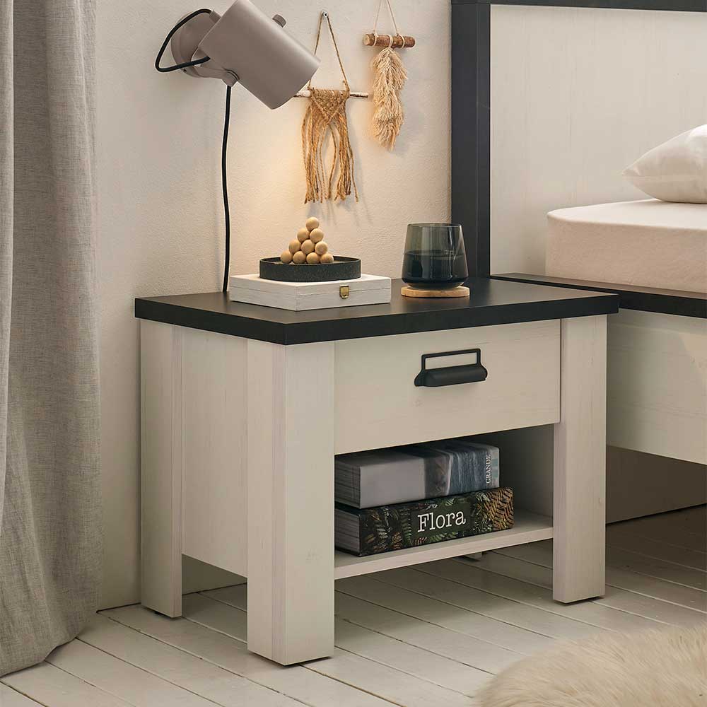 Landhausstil Nachtkonsole Dionada in Pinie Weiß 46 cm hoch
