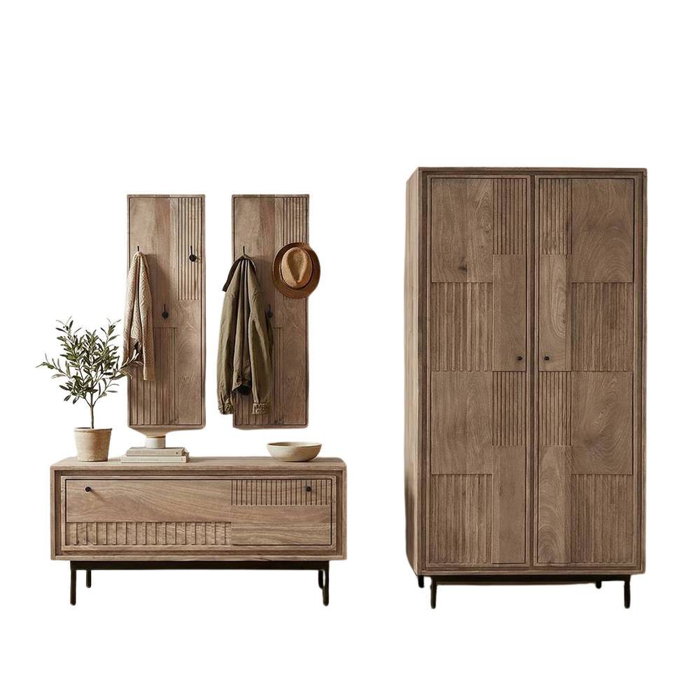 Dielenmöbel Set Diaria in modernem Design - Mangoholz Naturfarben (vierteilig)