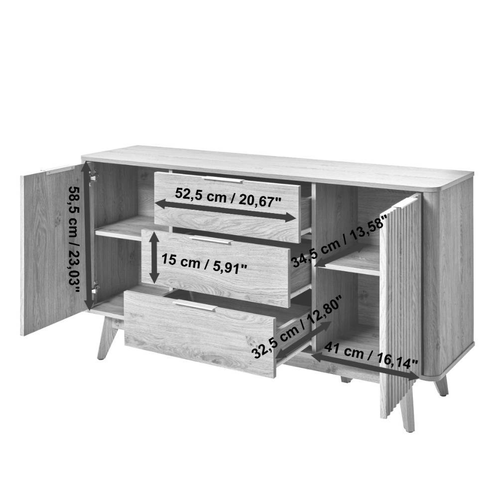 Retrostil Sideboard Timur in Eichefarben mit drei Schubladen