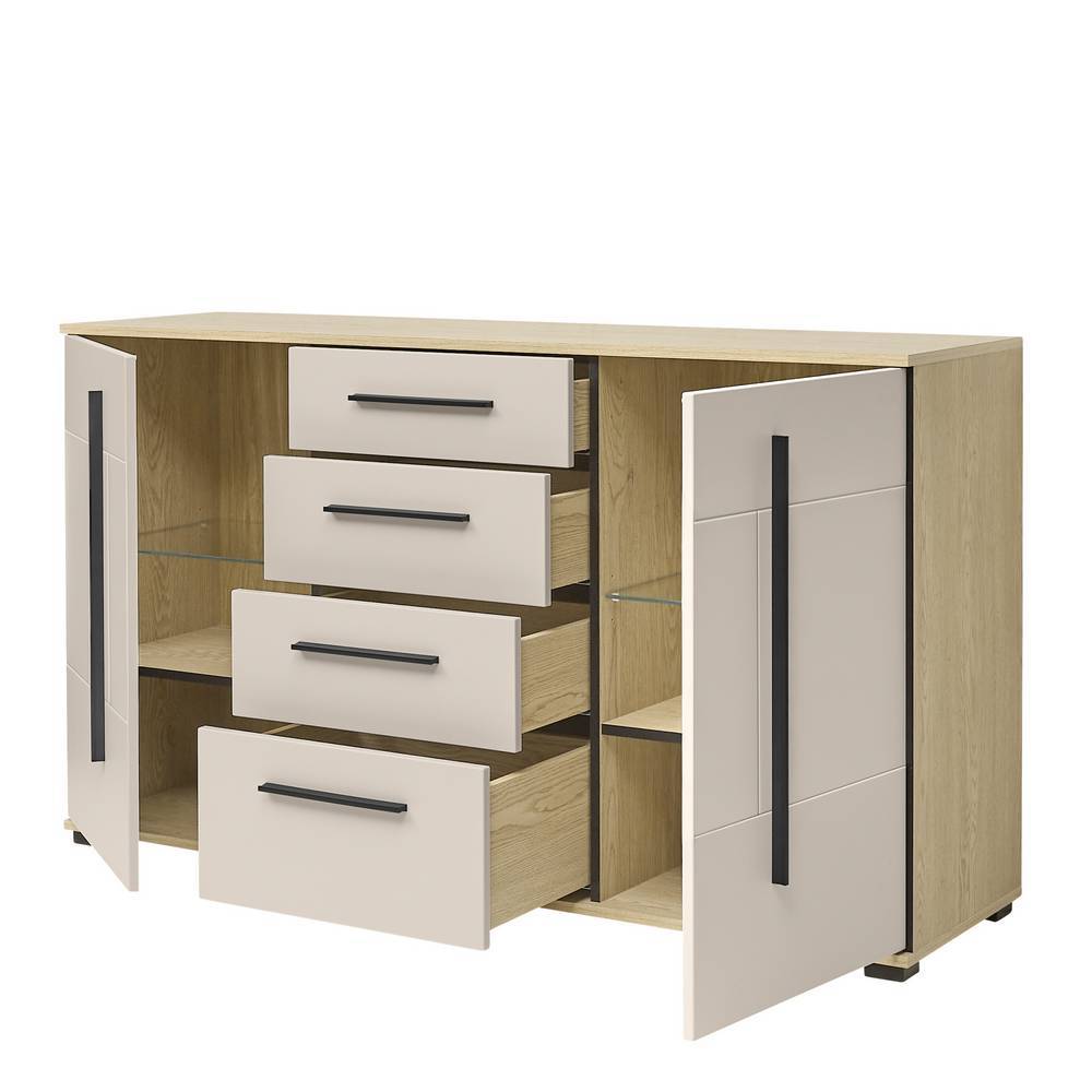 Esszimmerkommode Helina in Beigegrau und Wildeiche Bianco