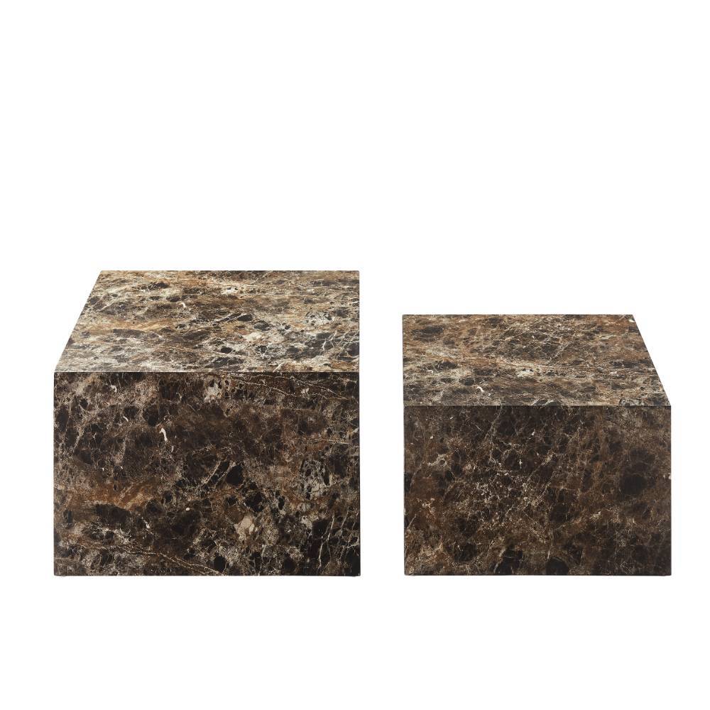 Zweisatztisch Neclas in quadratischer Form - Braun Marmoroptik (zweiteilig)